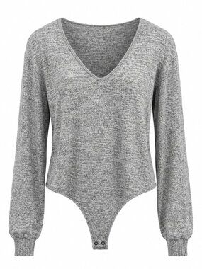 Abercrombie & Fitch Gray Marled V-Neck Sweater Bodysuit L